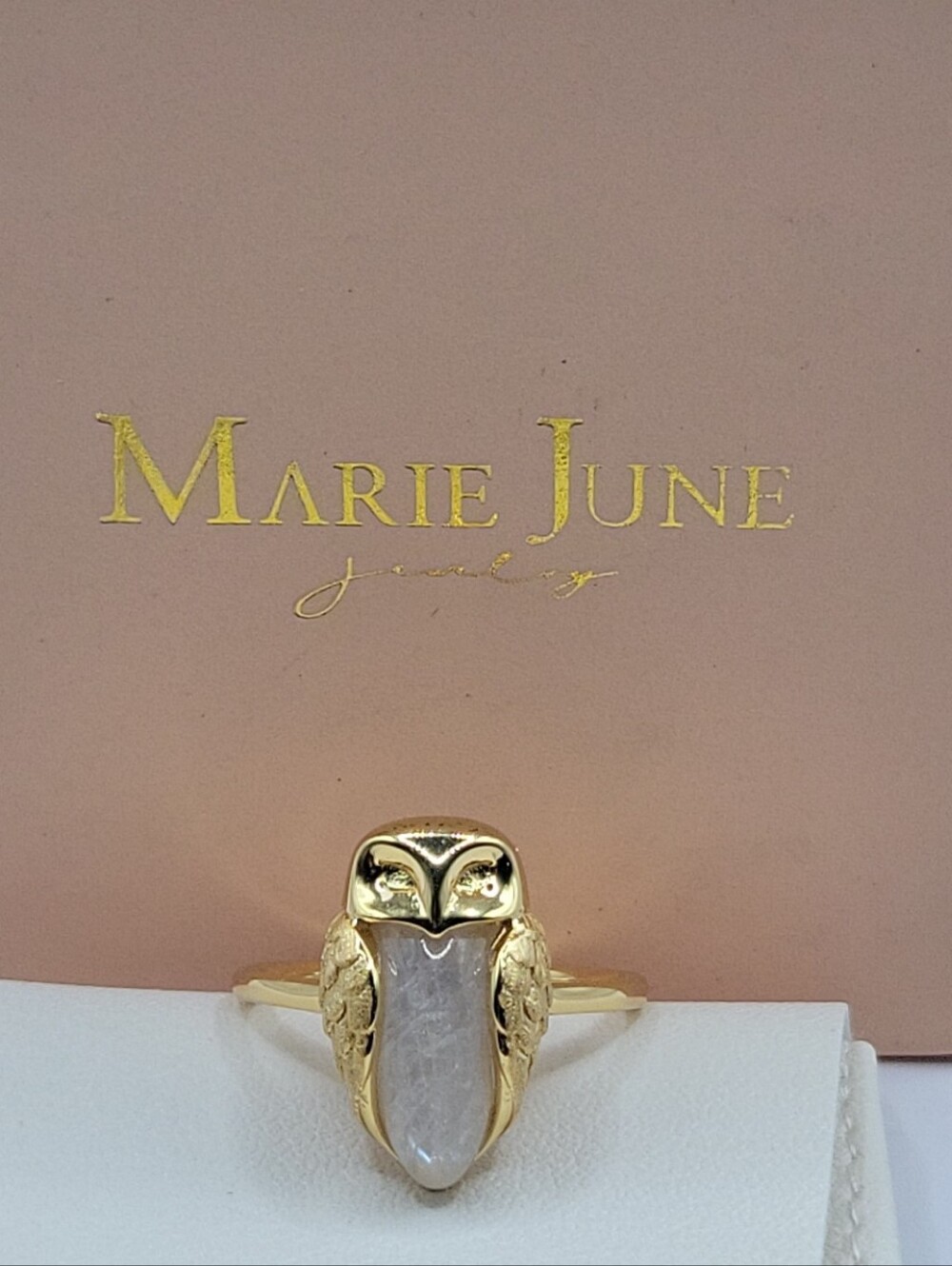 Marie June 18kt Gold Over Sterling Silver Moonstone Sz 8 Moonlit Owl Ring.nwt.